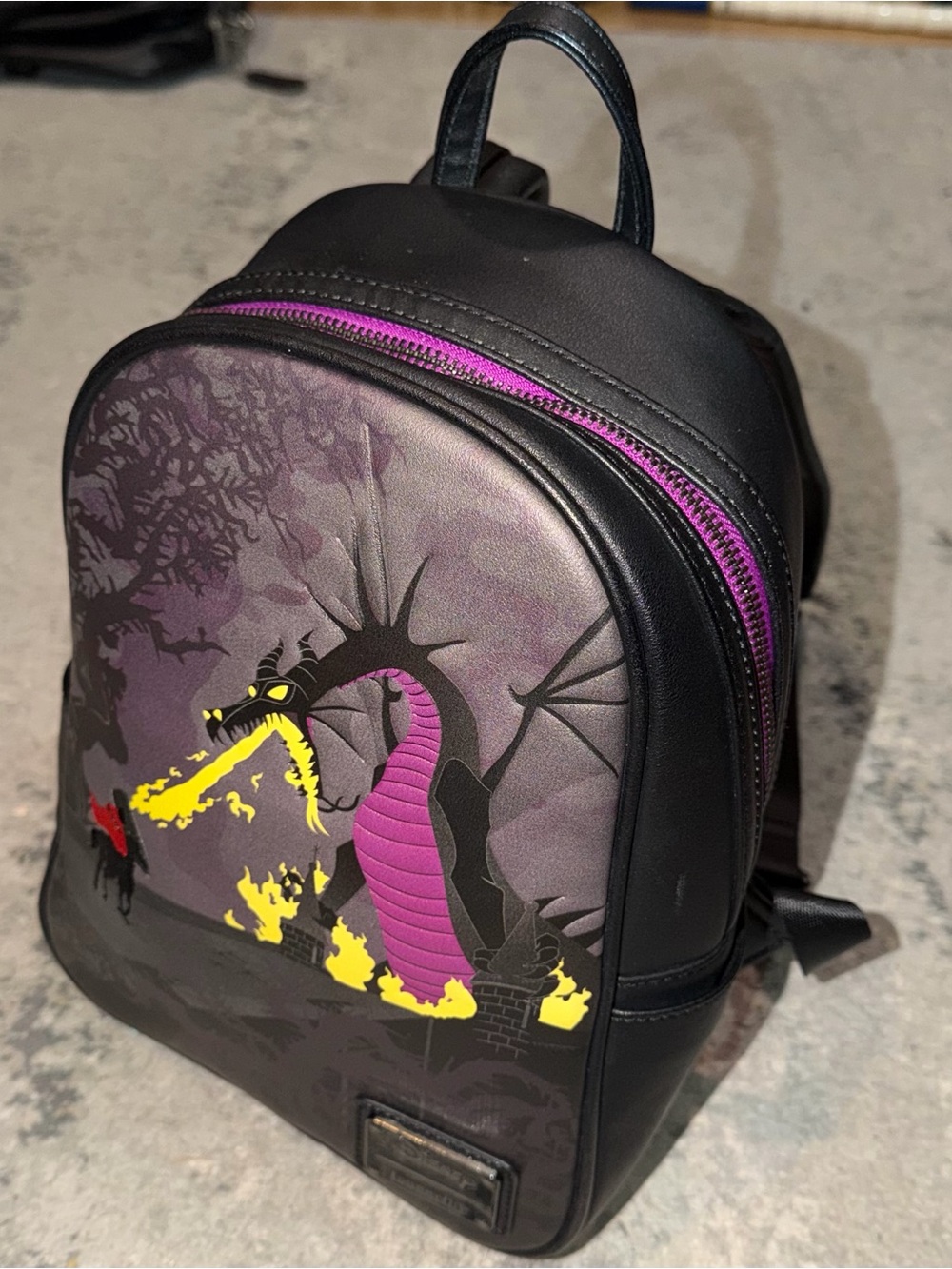 Disney Black Mini Backpack with Purple & Yellow Dragon Accents